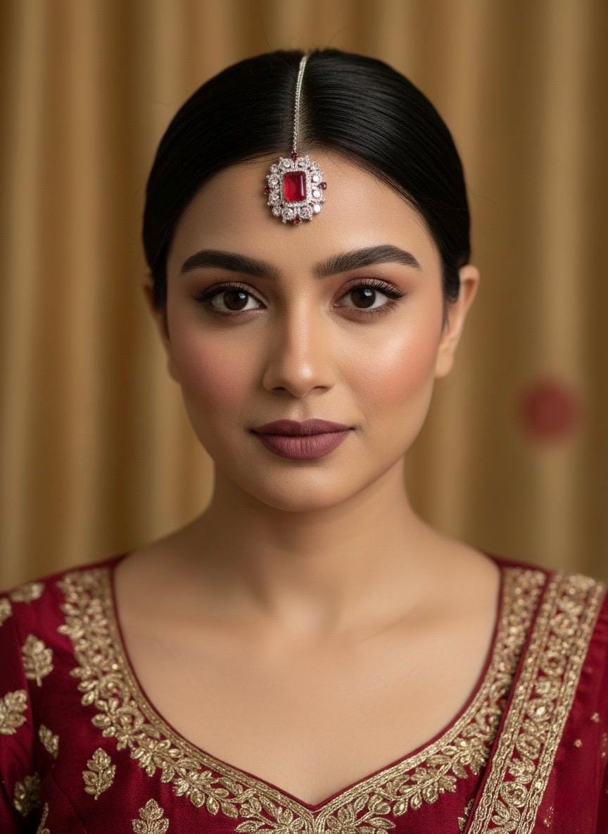 HANIA Ruby red doublet stone maangtika, Indian bridal jewelry
