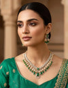 SANAM Real diamond look Emerald green cz zircom Necklace Set in golden polish /Pakistani bridal wedding jewelry,gold tone Indian jewellery