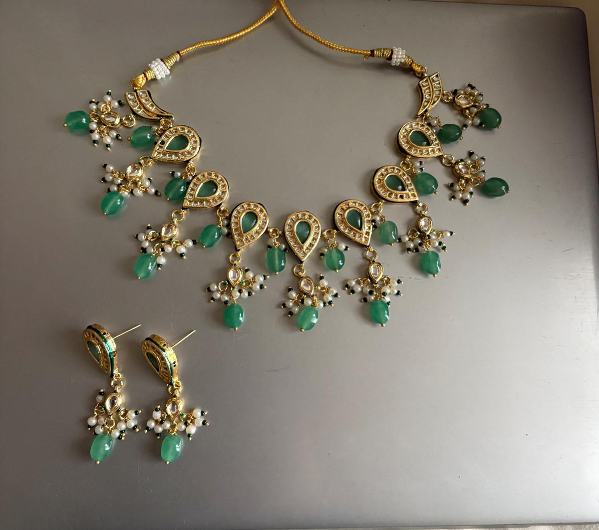 VEDIKA Sabyasachi inspired Mint  Fusion Kundan necklace set, indian wedding Rajwada jewelry/ pakistani jewelry