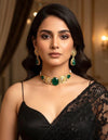 MEHA Green Doublet Stone Choker Necklace Set with Earrings,Indian Pakistani wedding jewelry