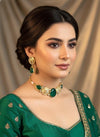 MEHA Green Doublet Stone Choker Necklace Set with Earrings,Indian Pakistani wedding jewelry
