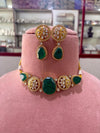 MEHA Green Doublet Stone Choker Necklace Set with Earrings,Indian Pakistani wedding jewelry