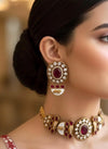NIYA Sabyasachi inspired red kundan choker with Earrings, Indian Pakistani traditional wedding jewelry, red colour necklace set
