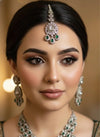 MEHRIN Green Kundan and reverse AD  necklace set with Maangtika, Indian Pakistani traditional wedding bridal jewelry