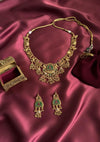 AARUNI Gold tone Heritage jewelry, Indian  matt golden South Indian temple jewelry, ethnic traditional necklace set