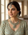 RAZIA Mint Kundan and cz zircon necklace earrings and maangtika,Indian Pakistani traditional jewelery in Victorian style