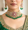 NARGIS Sabyasachi inspired premium quality polki and kundan Green ruby choker necklace with earrings ,Indian Pakistani wedding bridal jewelr