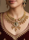KAVERI Gold tone Heritage jewelry, Indian  matt golden South Indian temple jewelry, ethnic traditional necklace set