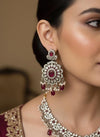 RAZIA Ruby Kundan and cz zircon necklace earrings and maangtika,Indian Pakistani traditional jewelery in Victorian style