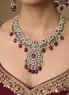 RAZIA Ruby Kundan and cz zircon necklace earrings and maangtika,Indian Pakistani traditional jewelery in Victorian style