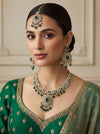 RAZIA Green Kundan and cz zircon necklace earrings and maangtika,Indian Pakistani traditional jewelery in Victorian style
