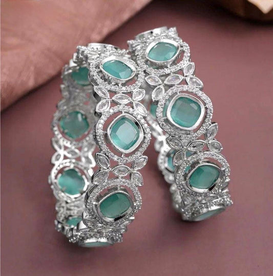 SEHEJ American diamond bangle set in mint stones, AD bangle set,cz zircon ,bridal,indian bangles,pakistani bangles, mint green bangle kadas