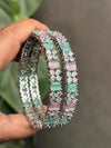SIMI American diamond bangle set in mint pink stones, AD bangle set,cz zircon ,bridal,indian bangles,pakistani bangles, mint green pink