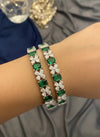 SIMI American diamond bangle set in Emerald Green stones, AD bangle set,cz zircon ,bridal,indian bangles,pakistani bangles, green silver