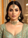 SHUBHI Mint colour kundan choker Necklace set with maangtika , Indian Pakistani wedding jewelry, mint colour traditional jewelry