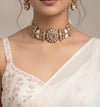 NIYA Sabyasachi inspired  pink kundan choker with Earrings, Indian Pakistani traditional wedding jewelry,  pink colour necklace set