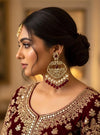 LIA Ruby maroon Royal Kundan chandbali earrings in golden tone, Indian traditional Earrings,Pakistani Wedding bridal Jewelry