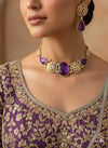 MEHA Purple Doublet Stone Choker Necklace Set with Earrings,Indian Pakistani wedding jewelry