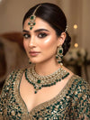 NOURIN Green Kundan necklace set with Maangtika, Indian Pakistani traditional green colour wedding bridal jewelry
