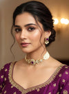LAVYA Purple Doublet Stone Choker Necklace Set with Earrings,Indian Pakistani wedding jewelry