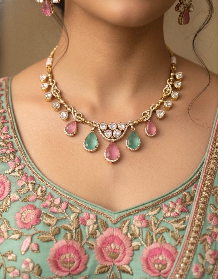AMAYA Mint Pink Hasli Necklace Set