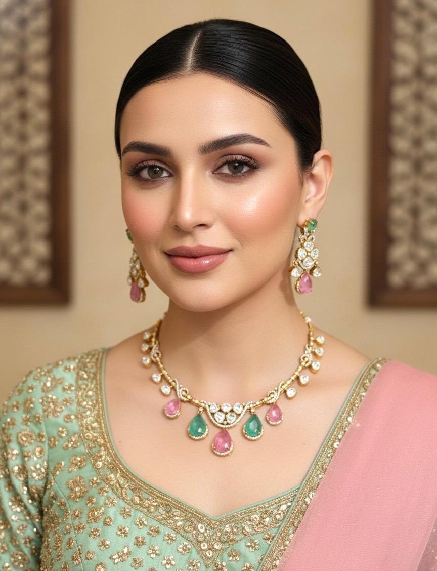 AMAYA Mint Pink Hasli Necklace Set