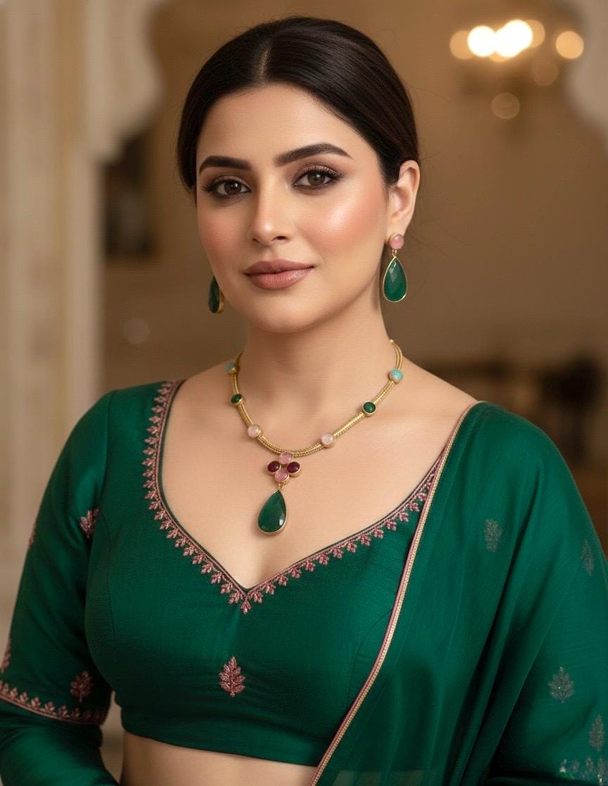 EKA Multicoloured Victorian style  necklace set and earrings ,Indo western fusion jewelry