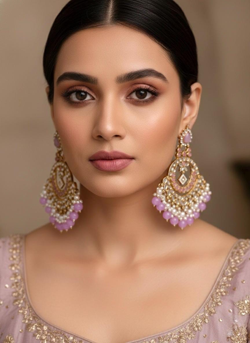 OSHINI lavender Purple big chandbali statement earrings / Bollywood Chandbali