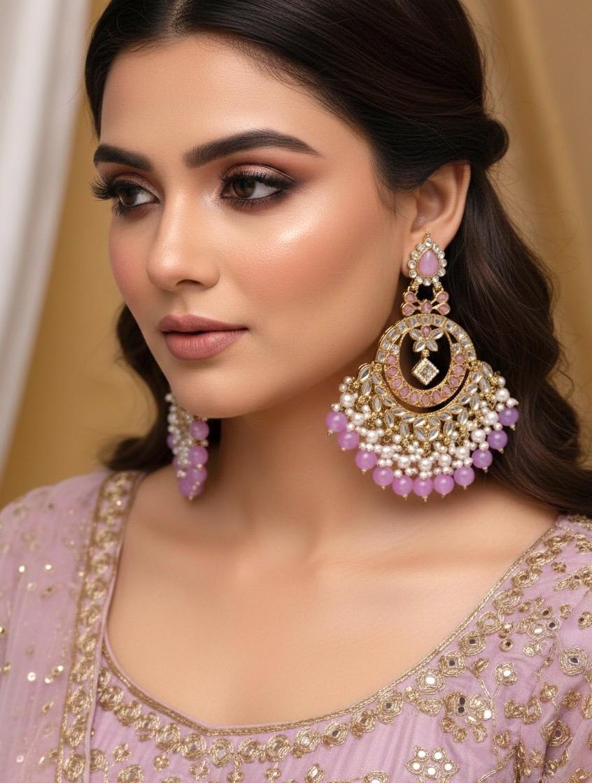 OSHINI lavender Purple big chandbali statement earrings / Bollywood Chandbali