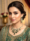 KOYEL green stones cz zircon necklace set in  mehndi golden polish, Indian pakistani  jewelry in green colour