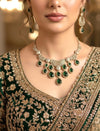 KOYEL green stones cz zircon necklace set in  mehndi golden polish, Indian pakistani  jewelry in green colour