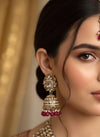 TANJINA Deep Ruby pink and golden cz Kundan choker necklace set with maangtika, Indian Pakistani wedding bridal jewelry