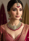 TANJINA Deep Ruby pink and golden cz Kundan choker necklace set with maangtika, Indian Pakistani wedding bridal jewelry