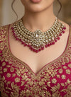 TANJINA Deep Ruby pink and golden cz Kundan choker necklace set with maangtika, Indian Pakistani wedding bridal jewelry