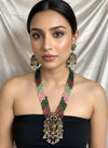 BRINDA Indian temple style multistrand kundan necklace set,multicoloured gemstone beads,antique finish Lord Krishna pendant,heritage jewelry