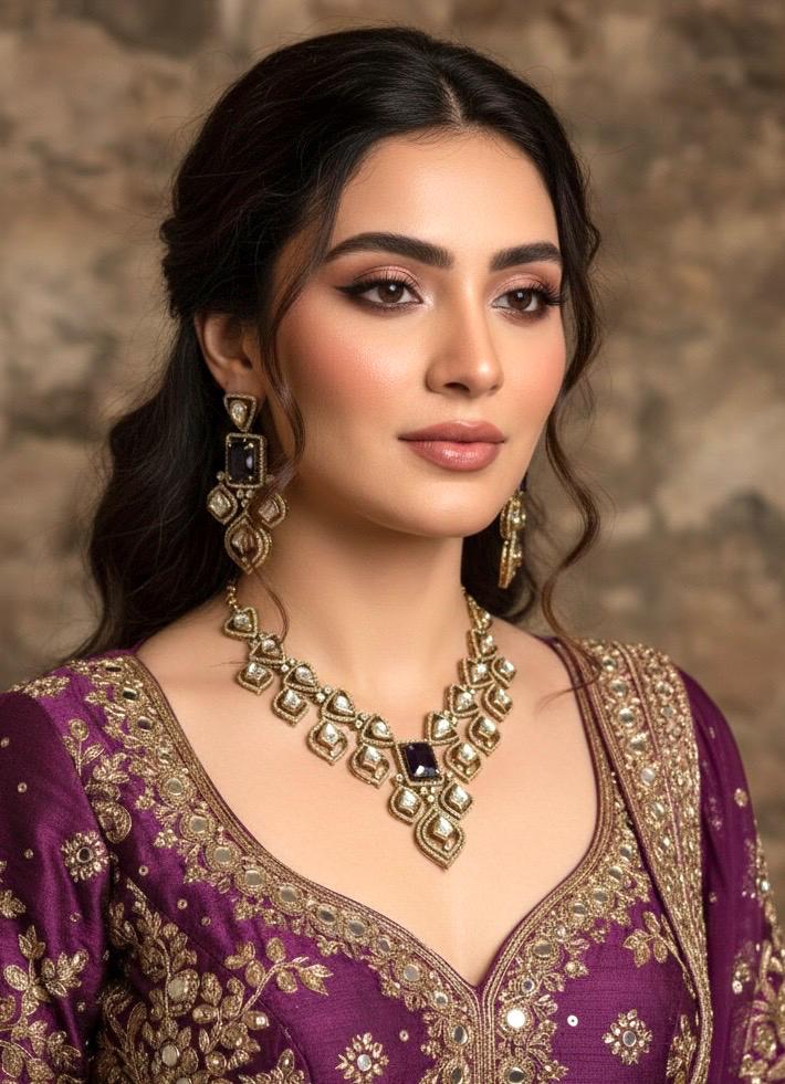MENUKA Victorian style Purple Doublet Stone Necklace Set with Earrings, kundan necklace set, Indian Pakistani traditional jewelry