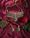 MEHRNAZ Royal look Emerald green kundan and polki choker Necklace Set,Indian Pakistani  wedding bridal jewelry in doublet stone