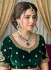 ZEYA Kundan and cz zircon Choker necklace earrings and maangtika in green colour ,Indian Pakistani traditional jewelery in Victorian style