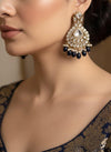 CHARVI navy blue and golden cz Kundan necklace set with maangtika, Indian Pakistani wedding bridal jewelry