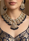 CHARVI navy blue and golden cz Kundan necklace set with maangtika, Indian Pakistani wedding bridal jewelry