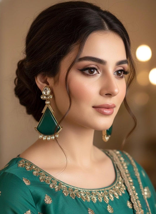 VINA Green doublet stone earrings / Bollywood kundan earrings /Indian Pakistani jewelry