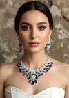 IRIS Sapphire blue necklace earrings in American Diamond Classy high quality cz zircon jewelry,prom blue colour jewellery set