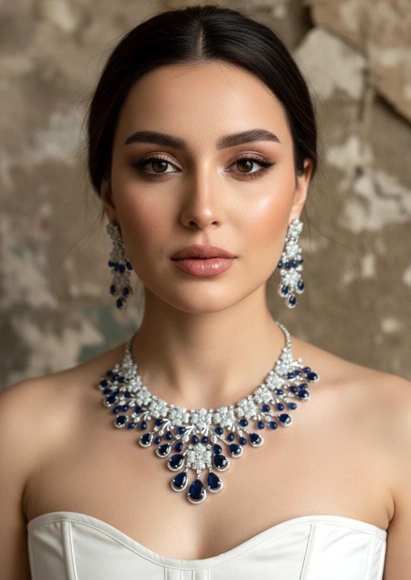 IRIS Sapphire blue necklace earrings in American Diamond Classy high quality cz zircon jewelry,prom blue colour jewellery set