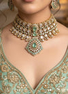 SABEEN Mint green Doublet Stone kundan Necklace choker Set  Earrings,moissanite kundan Indian Pakistani wedding bridal  jewelry