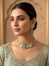 MEHA Mint Doublet Stone Choker Necklace Set with Earrings,Indian Pakistani wedding jewelry