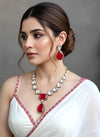 SARGAM Gold Finish Ruby Red Doublet Stones Uncut Polki Kundan Wedding Jewelry Necklace Set with Earrings Indian pakistani jewelry