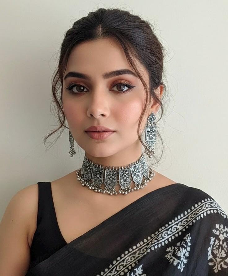 INAYAT german silver choker and earrings set, boho afghani jewelry, artificial oxidised jewelry, tribal gypsy choker set