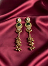 SHIVI Green and golden Ghunghroo earrings, Kashmiri long statement earrings, Indian Pakistani ethnic tradition wedding jewelry