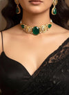 MEHA Green Doublet Stone Choker Necklace Set with Earrings,Indian Pakistani wedding jewelry