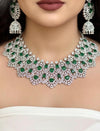 SAMIRA Emerald green American Diamond necklace Choker set Indian bridal wedding jewelry,Pakistani zircon jewellery,green colour set